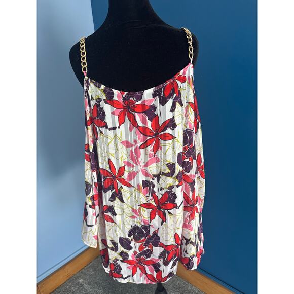 BOLD elements Tops - Bold Elements Floral Cold Shoulder Blouse Gold Chain Straps XXL